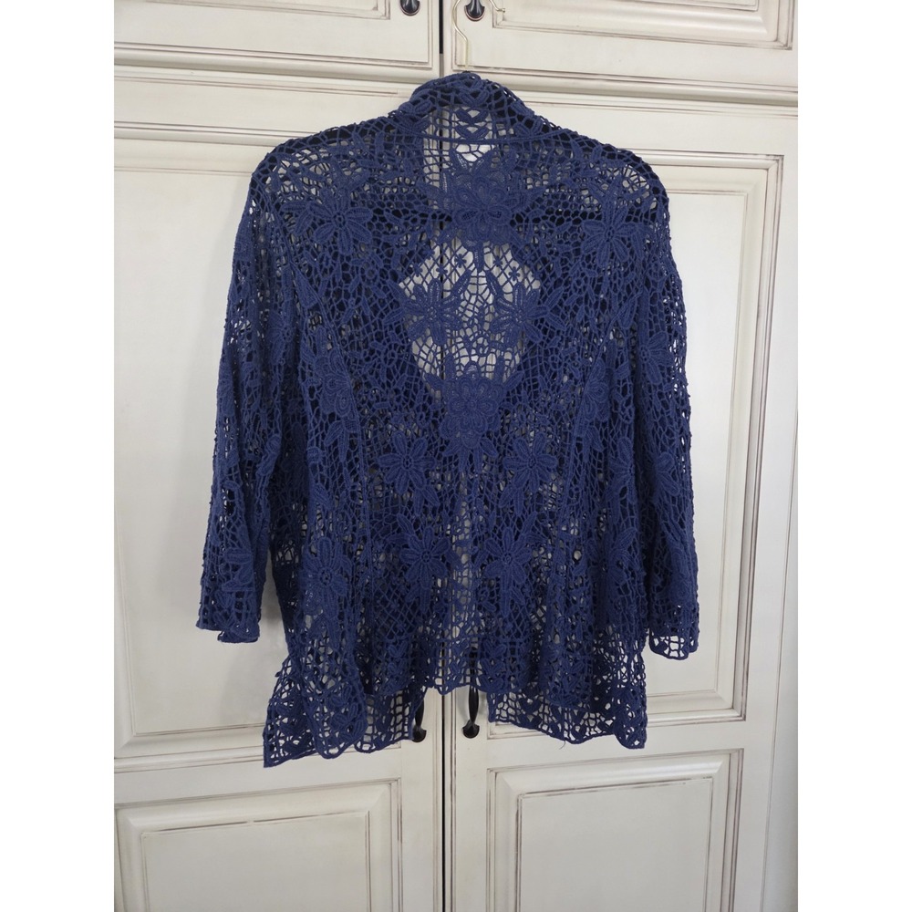 Bedford Fair Crochet Cardigan Women's 18 Blue Romantic Feminine Large‎